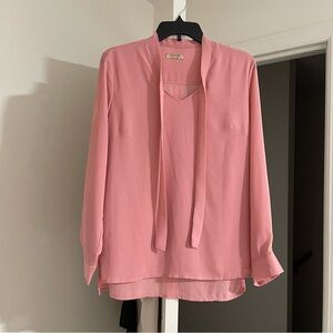 Acevog pink chiffon blouse size S tie neck long sleeve